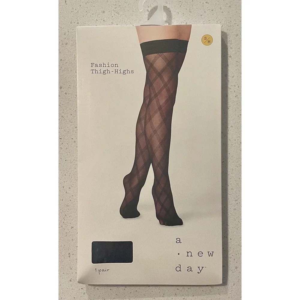 New 2 Pack Womens Triple Bias Plaid Thigh Highs  Size S/M Small Medium A New Day